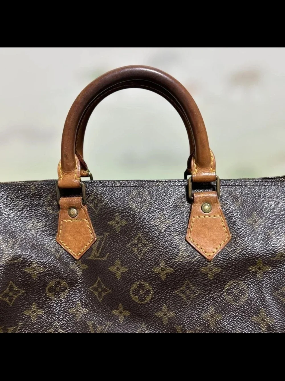Louis Vuitton Brown Monogram Canvas Satchel with Tan Leather Handles